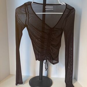 Urban Outfitters Cinched Mesh Top XS Brown